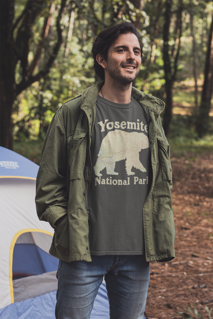 Yosemite National Park  Topographic Map Bear Unisex Fit Soft T-Shirt Printify