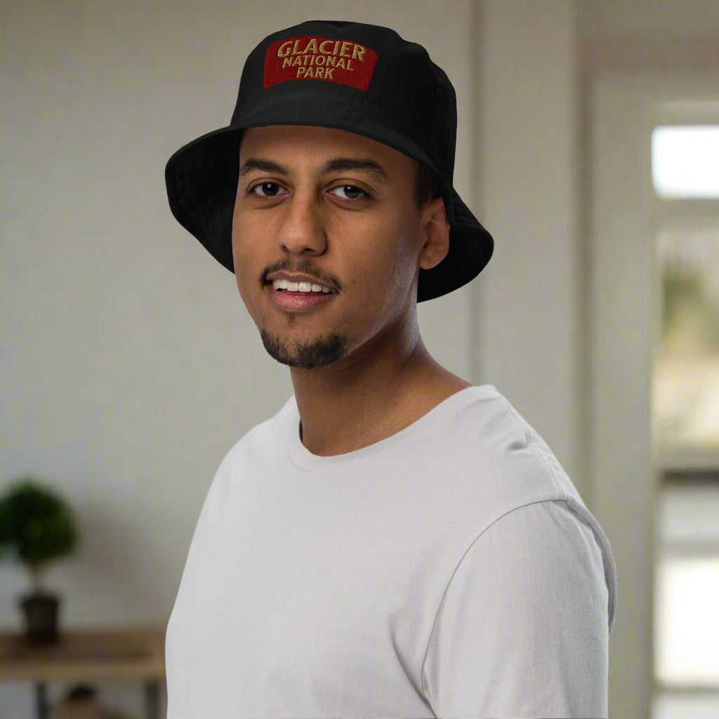 Glacier National Park Sign Organic Embroidered Bucket Hat hat Park Service Apparel