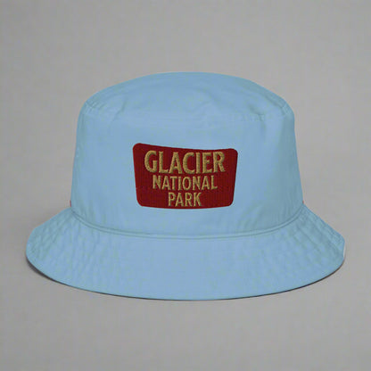 Glacier National Park Sign Organic Embroidered Bucket Hat hat Park Service Apparel Slate Blue