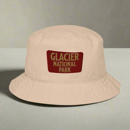 Glacier National Park Sign Organic Embroidered Bucket Hat hat Park Service Apparel Stone