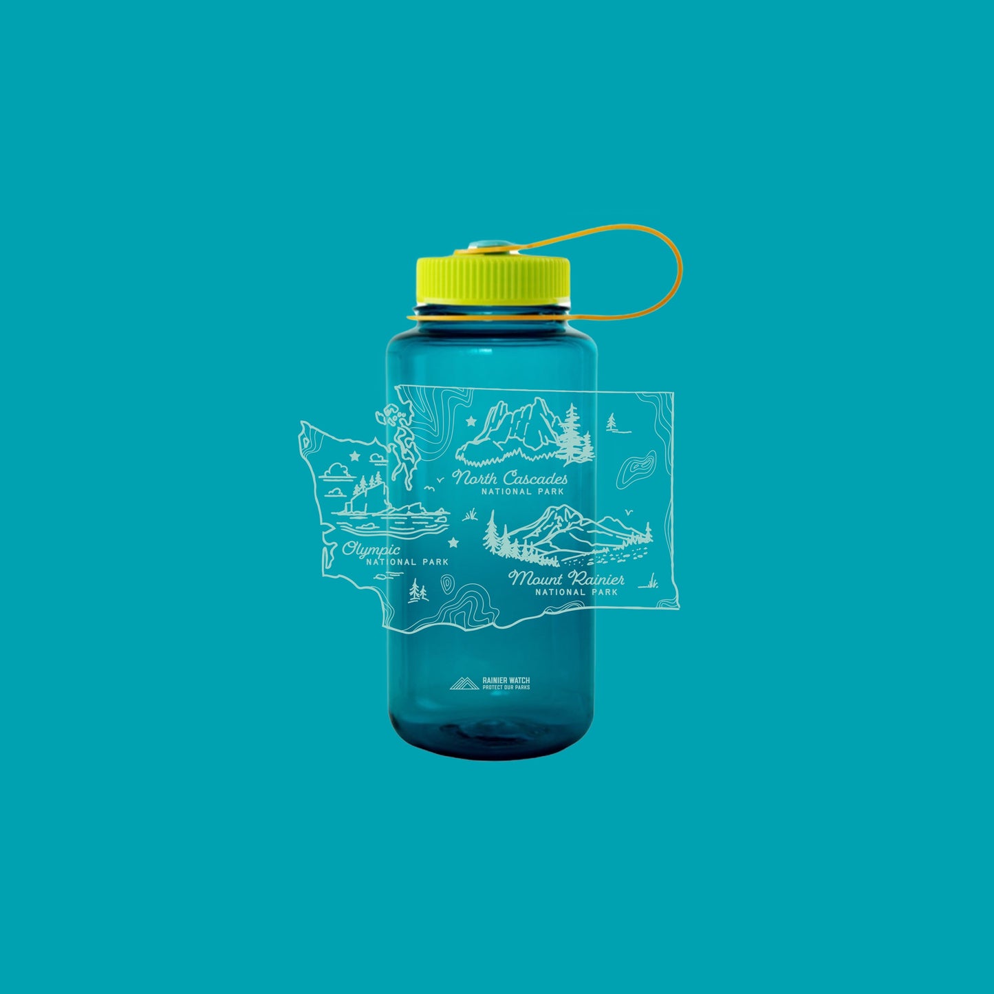 Washington National Parks Water Bottle - 32oz Rainier Watch