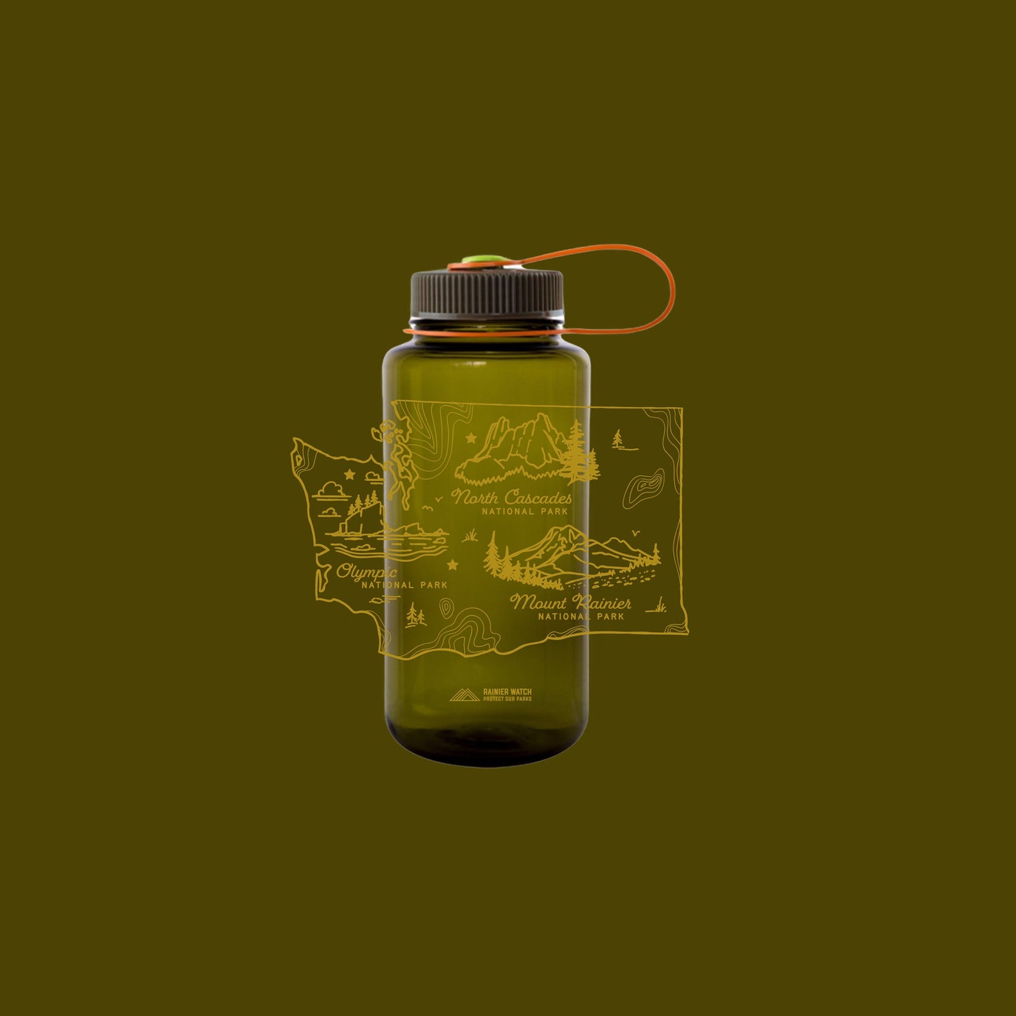 Washington National Parks Water Bottle - 32oz Rainier Watch