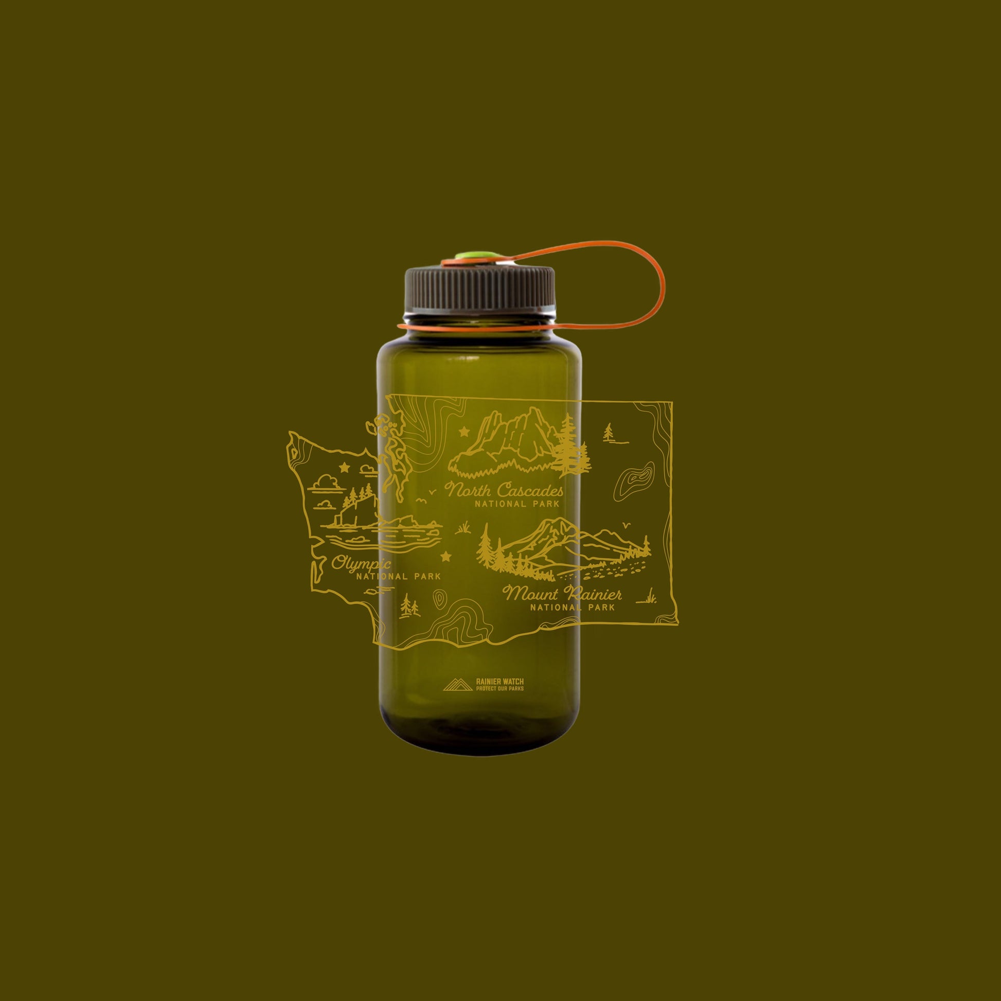 Washington National Parks Water Bottle - 32oz Rainier Watch
