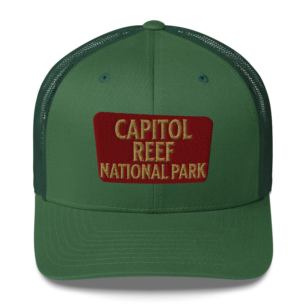 Capitol Reef National Park Sign Embroidered Trucker Hat hat Park Service Apparel Evergreen