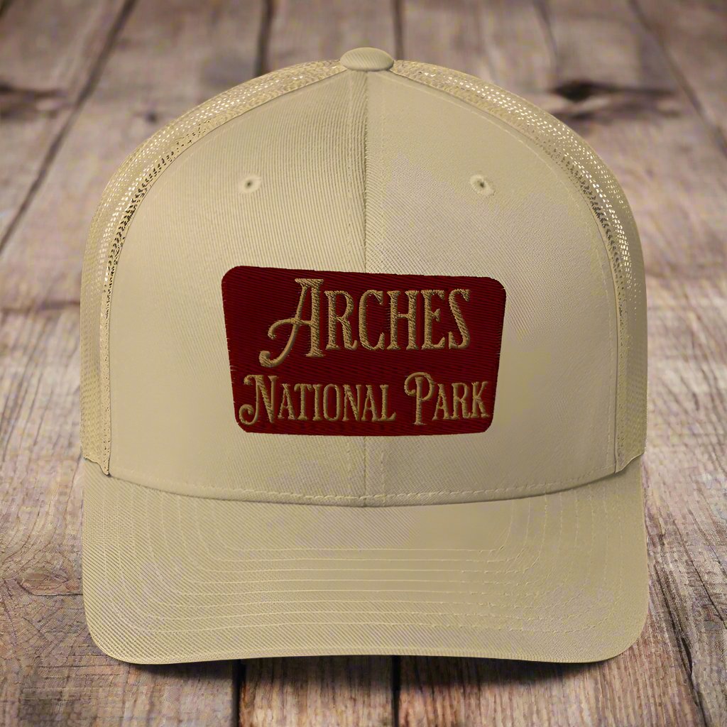 Arches Embroidered National Park Trucker Hat hat Park Service Apparel Khaki