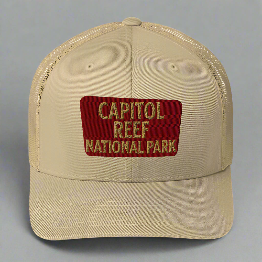 Capitol Reef National Park Sign Embroidered Trucker Hat hat Park Service Apparel Khaki