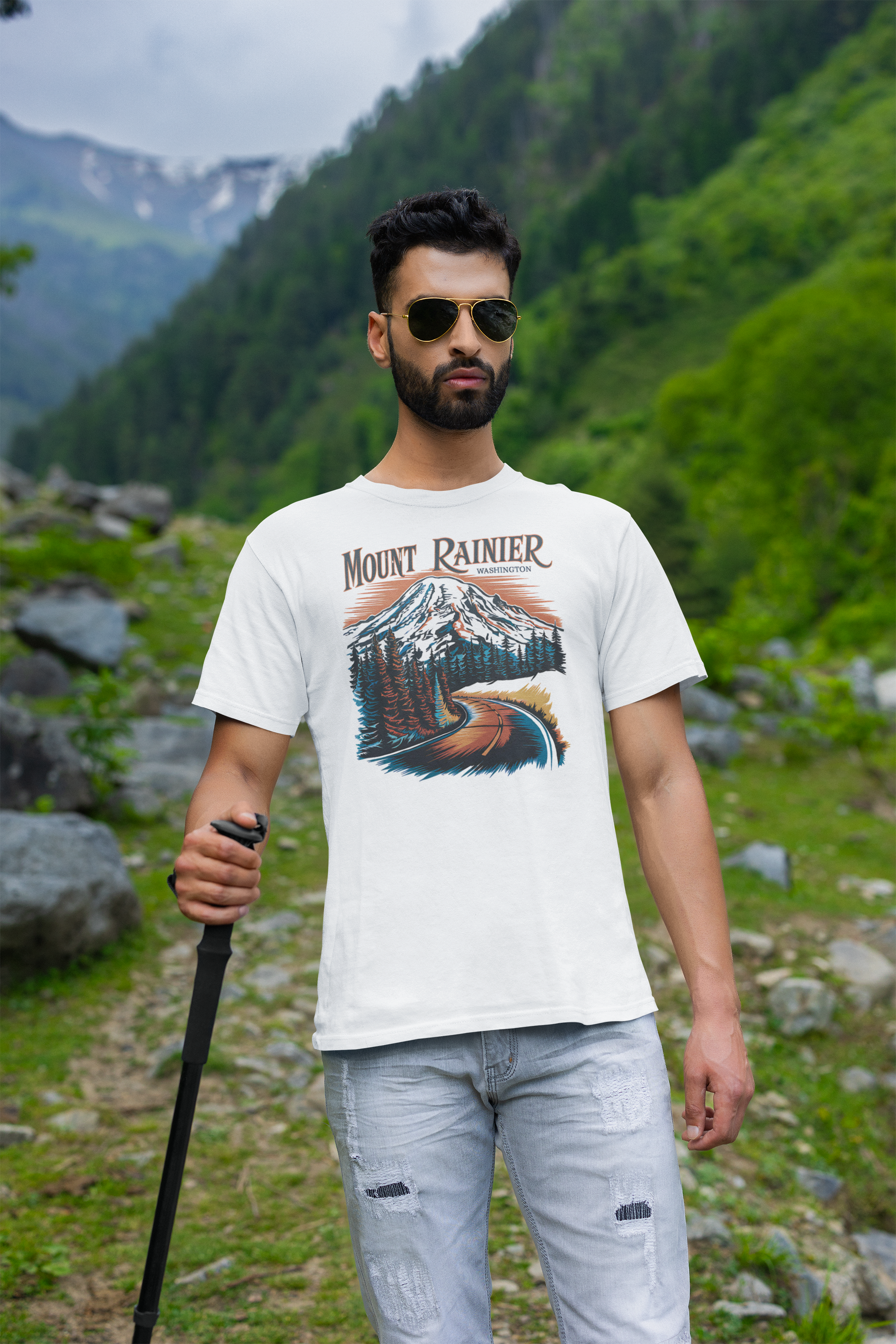 Mount Rainier Washington Unisex Fit Softstyle T-Shirt Printify