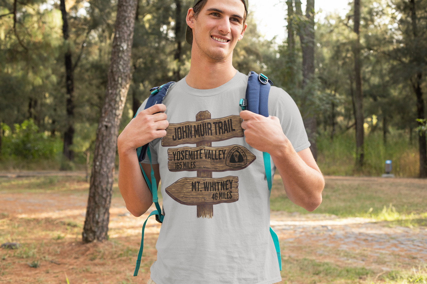 John Muir Trail Unisex Fit Soft T-Shirt Wood Sign 211 Miles Printify