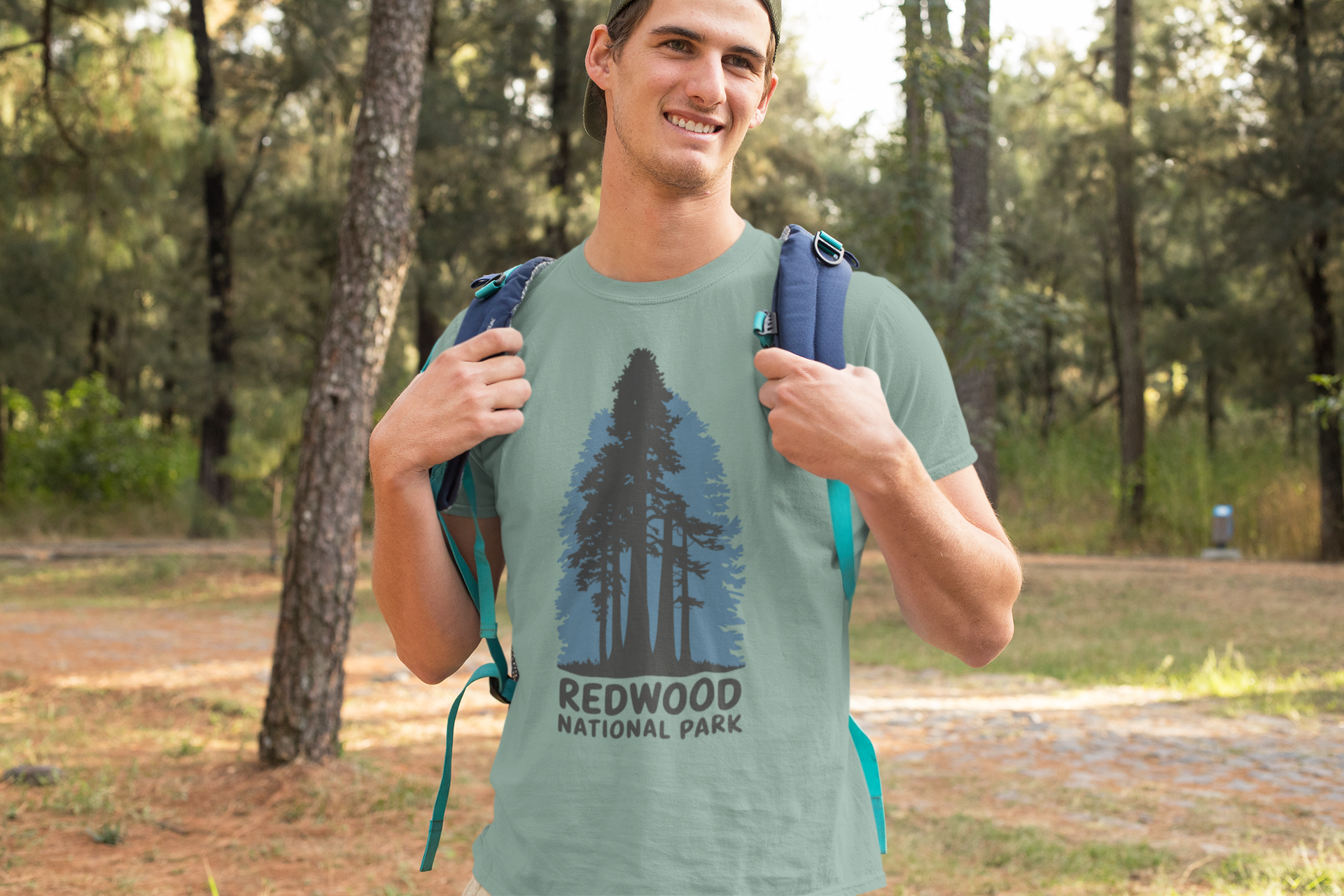 Redwood National Park Unisex Fit Soft T- Shirt Shaded Blue Printify