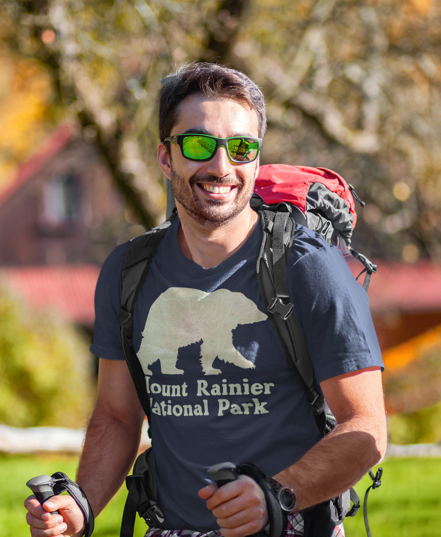 Mount Rainier National Park Topographic Map Bear Unisex Fit Soft T-Shirt Printify