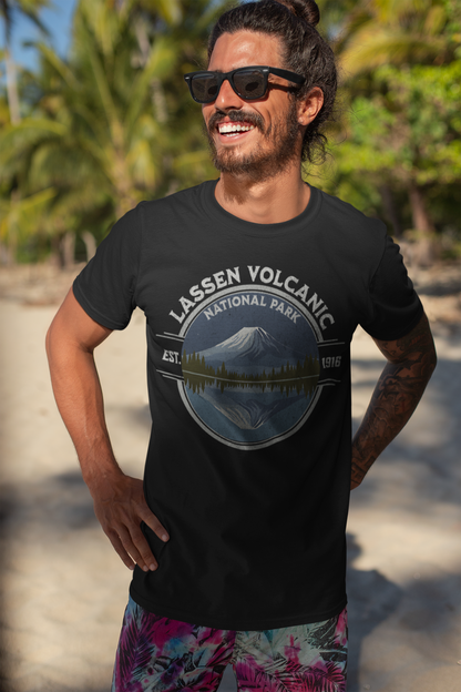 Lassen Volcanic National Park Unisex Fit Soft T- Shirt Reflective Lake Printify