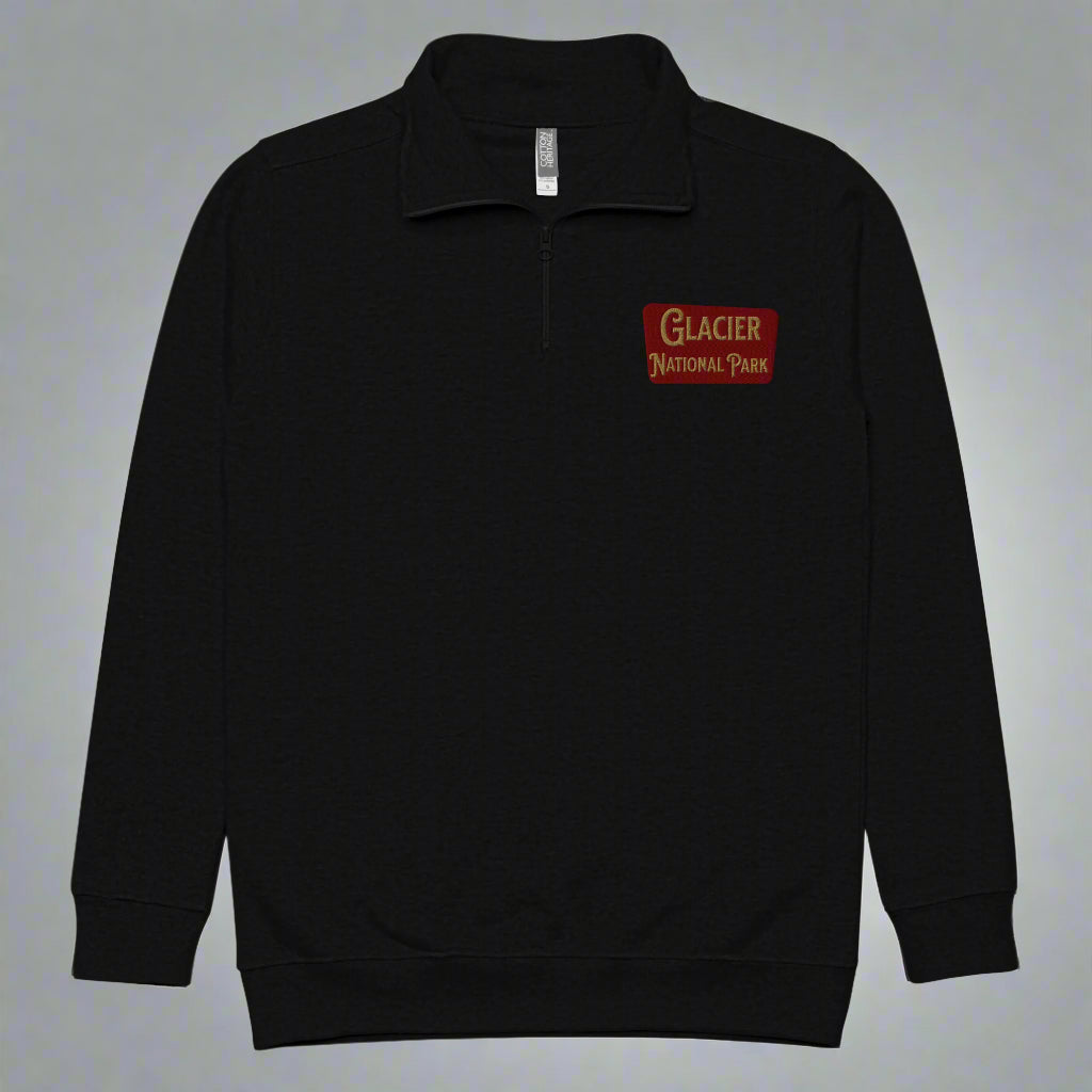 Glacier National Park Fleece 1/4 Zip Pullover Sweatshirt Park Service Apparel Black S