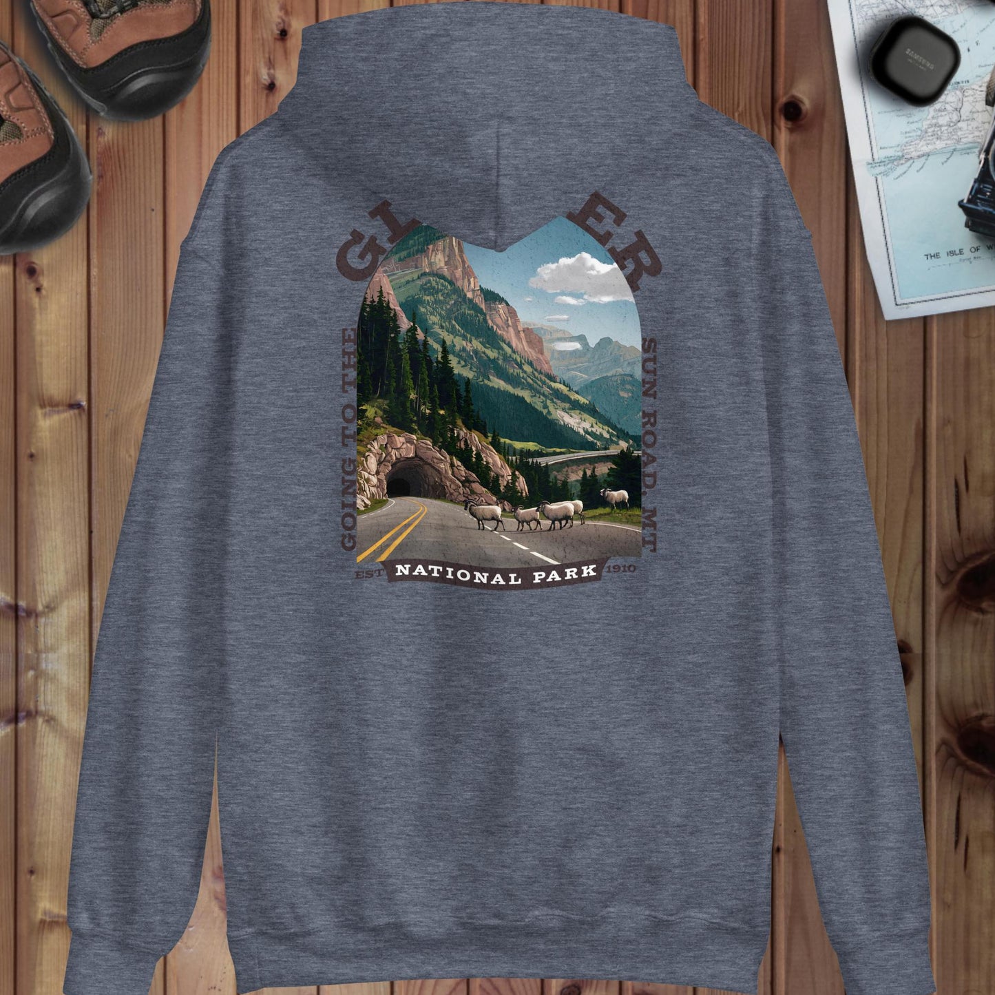 Glacier National Park Sign Hoodie Sun Road Back Hoodie Park Service Apparel