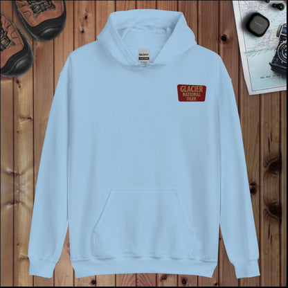 Glacier National Park Sign Hoodie Sun Road Back Hoodie Park Service Apparel Light Blue S
