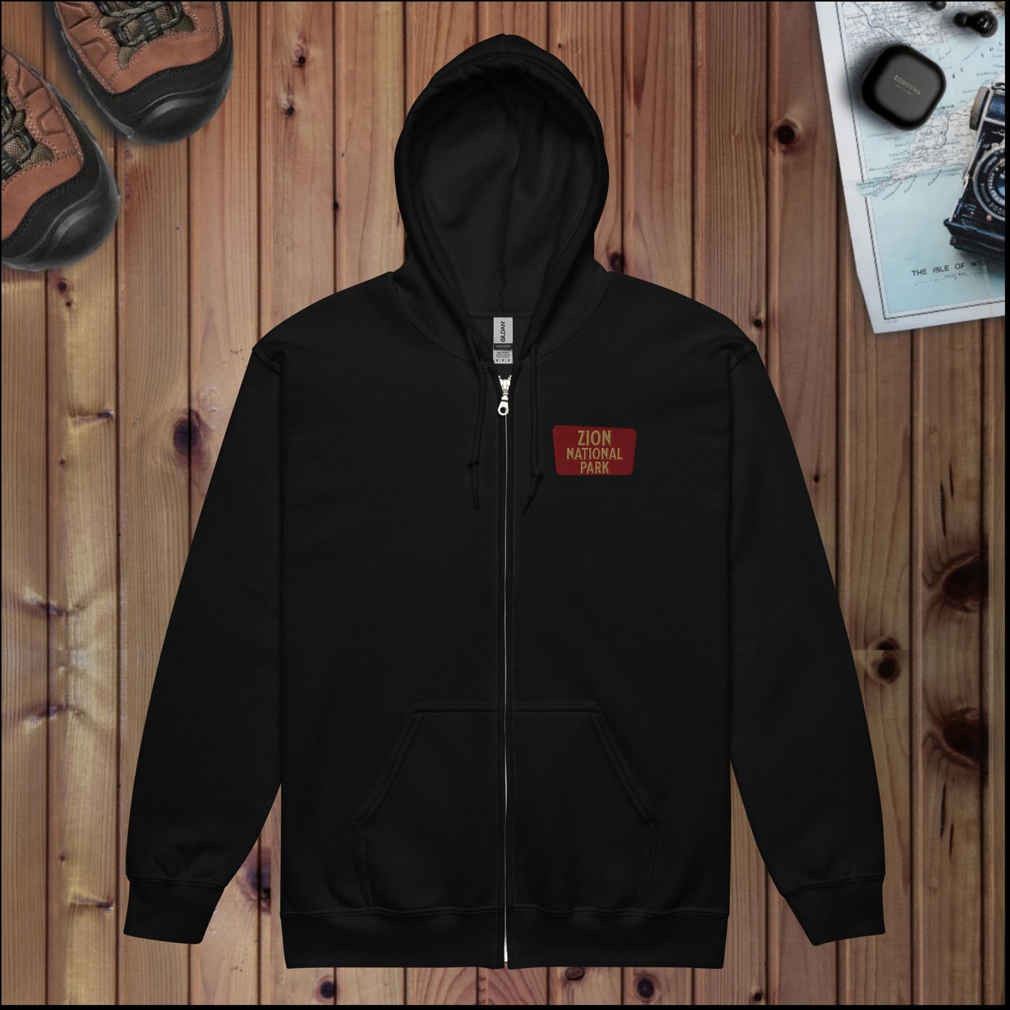 Zion National Park Full Zip Hoodie Angels Landing Back Full Zip Hoodie Park Service Apparel Black S