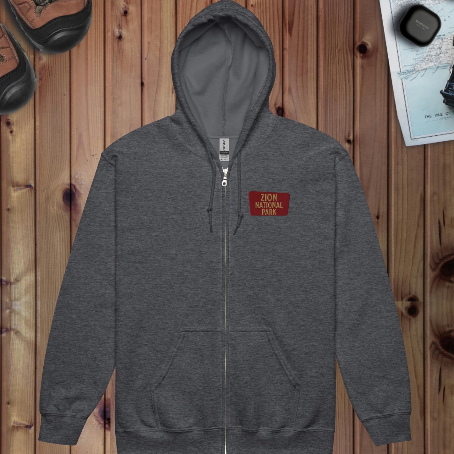 Zion National Park Full Zip Hoodie Angels Landing Back Full Zip Hoodie Park Service Apparel Dark Heather S