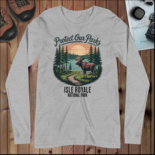 Protect Our Parks Isle Royale Long Sleeve T-shirt Long-sleeve Park Service Apparel Athletic Heather XS