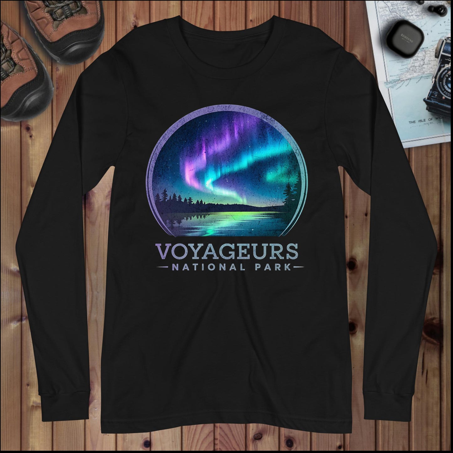 Voyageurs Aurora Borealis Long Sleeve T-shirt Long-sleeve Park Service Apparel Black XS