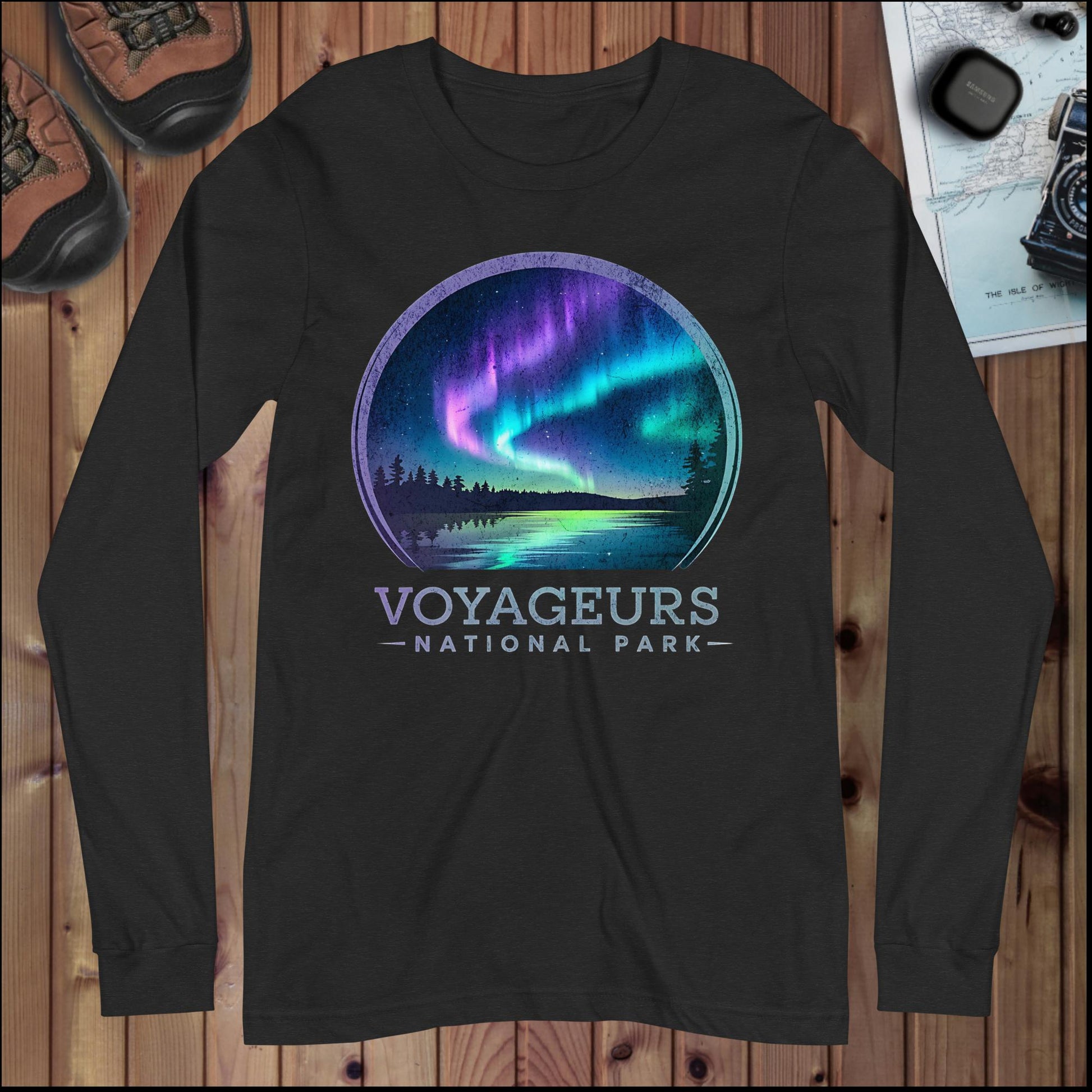 Voyageurs Aurora Borealis Long Sleeve T-shirt Long-sleeve Park Service Apparel Black Heather XS