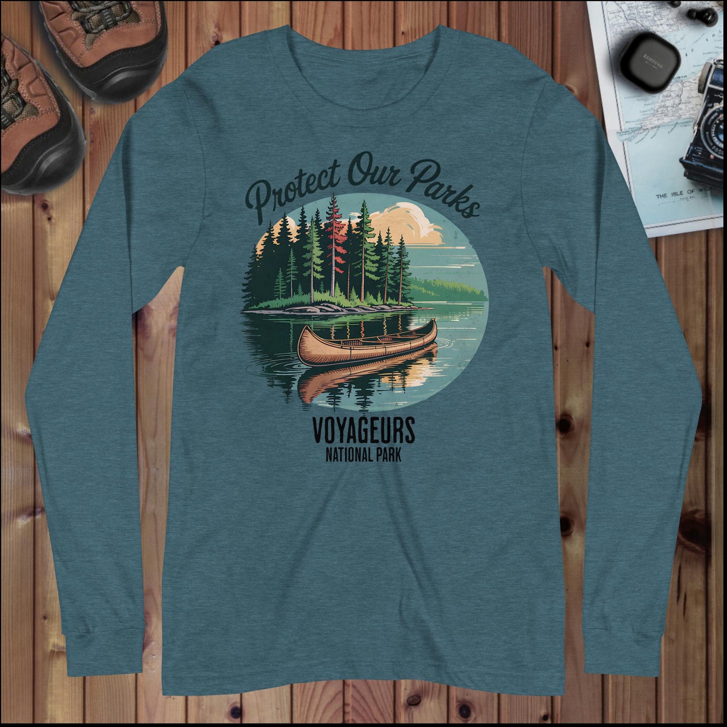 Protect Our Parks Voyageurs Long Sleeve T-Shirt Long-sleeve Park Service Apparel Heather Deep Teal XS