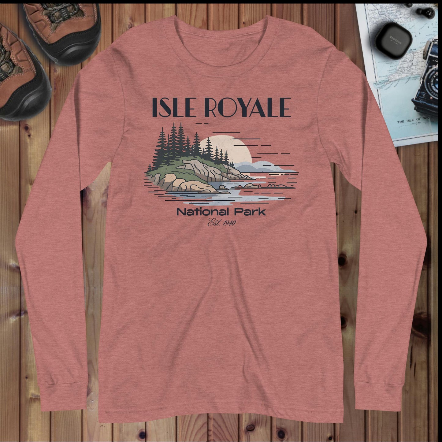Isle Royale National Park Long Sleeve T-shirt Park Service Apparel Heather Mauve XS