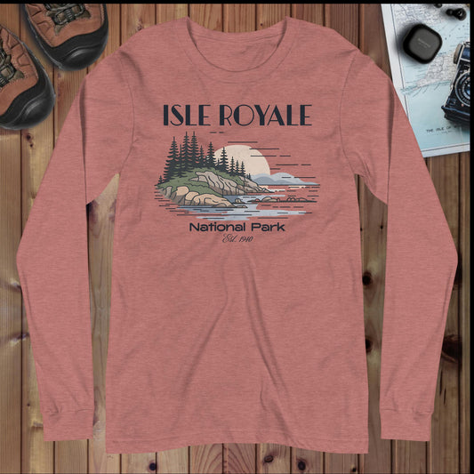 Isle Royale National Park Long Sleeve T-shirt Park Service Apparel Heather Mauve XS