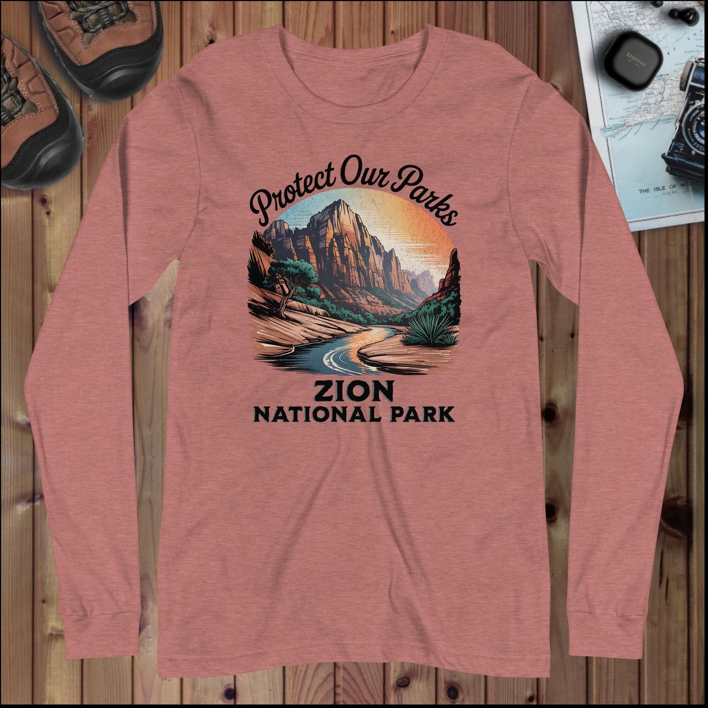 Protect Our Parks Zion Long Sleeve T-Shirt Park Service Apparel Heather Mauve XS