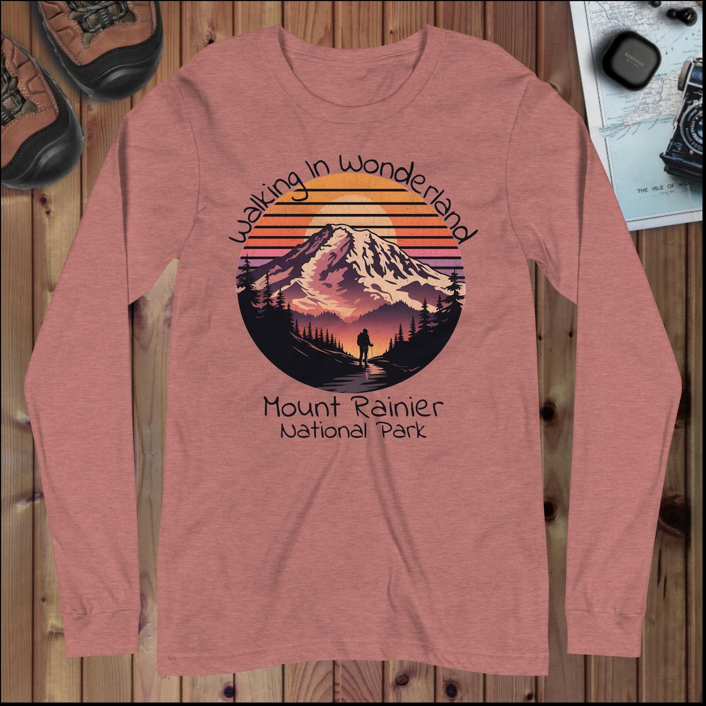 Walking In Wonderland Mt. Rainier Long Sleeve Tee Long-sleeve Park Service Apparel Heather Mauve XS