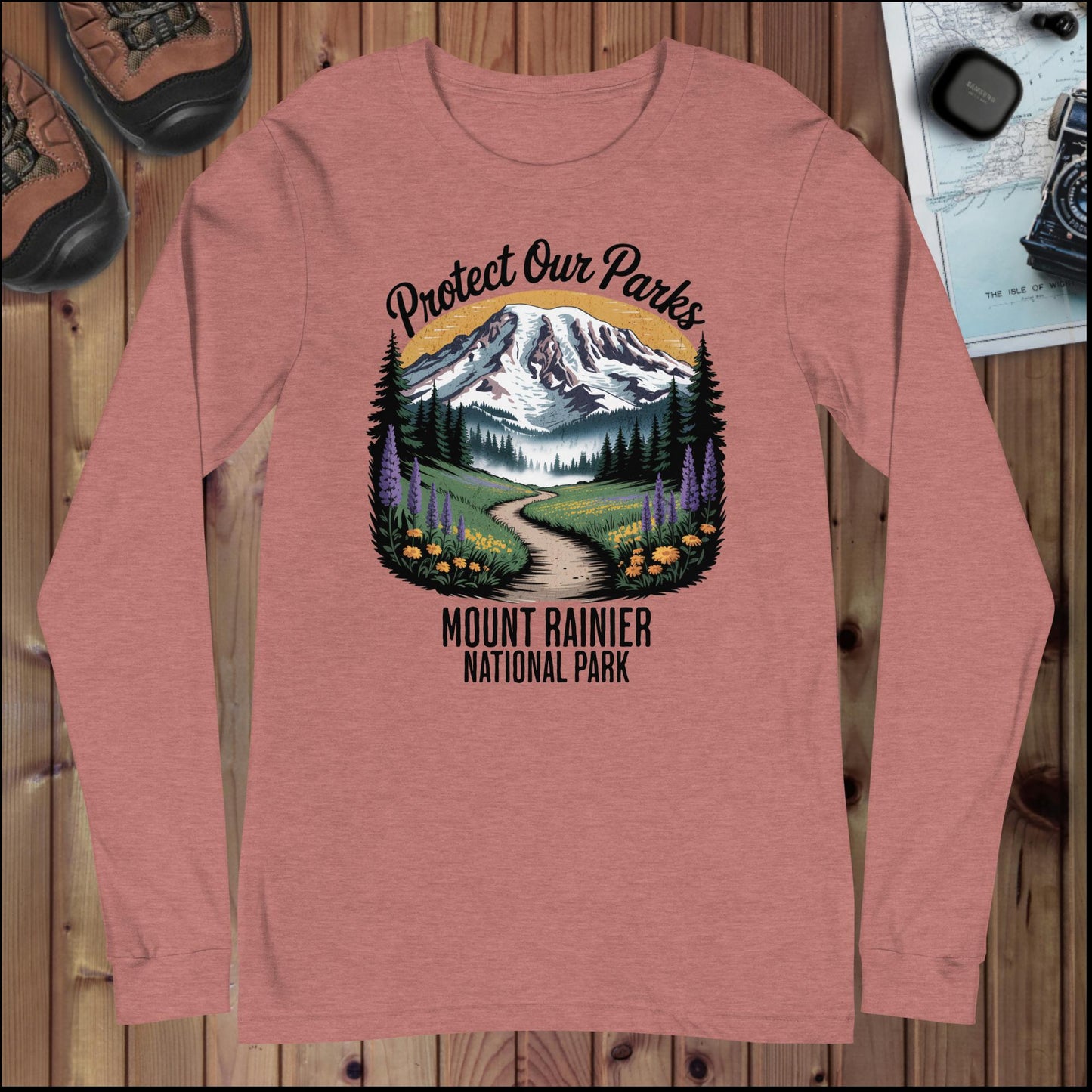 Protect Our Parks Rainier Long Sleeve T-shirt Long-sleeve Park Service Apparel Heather Mauve XS