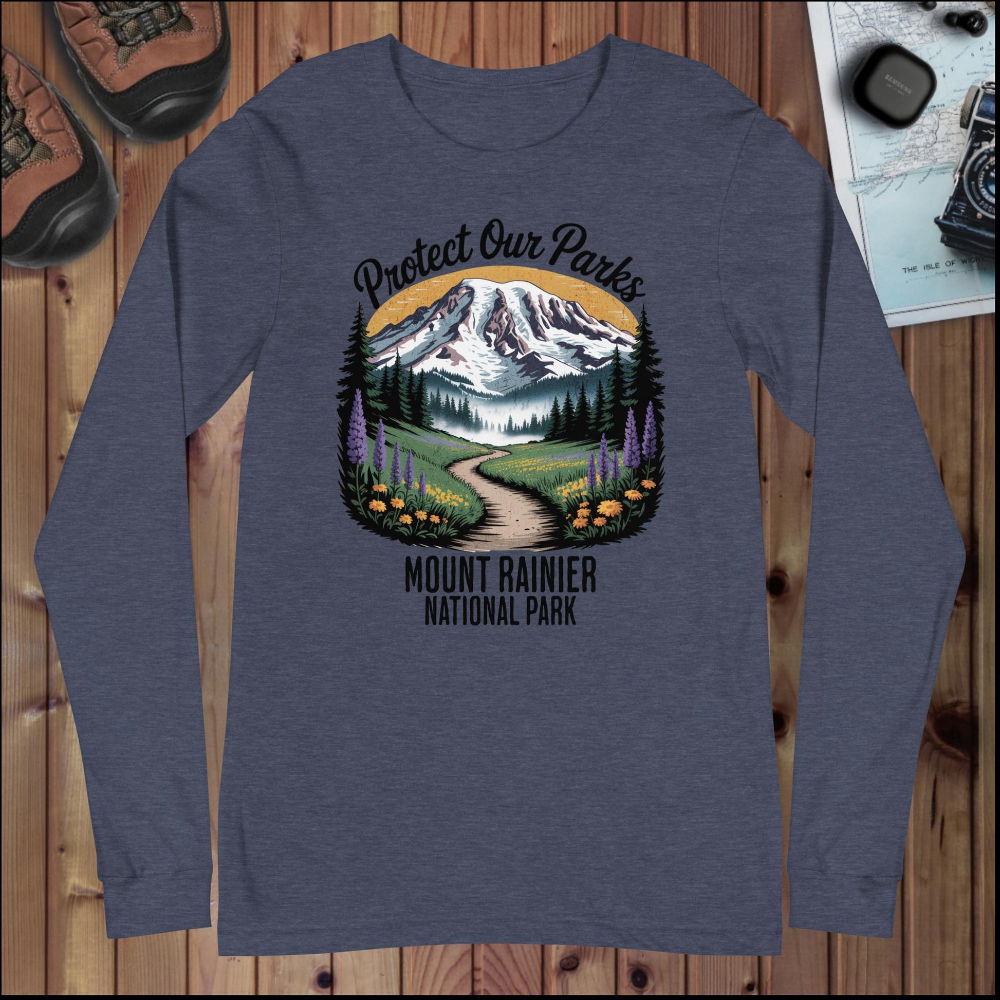 Protect Our Parks Rainier Long Sleeve T-shirt Long-sleeve Park Service Apparel Heather Navy XS