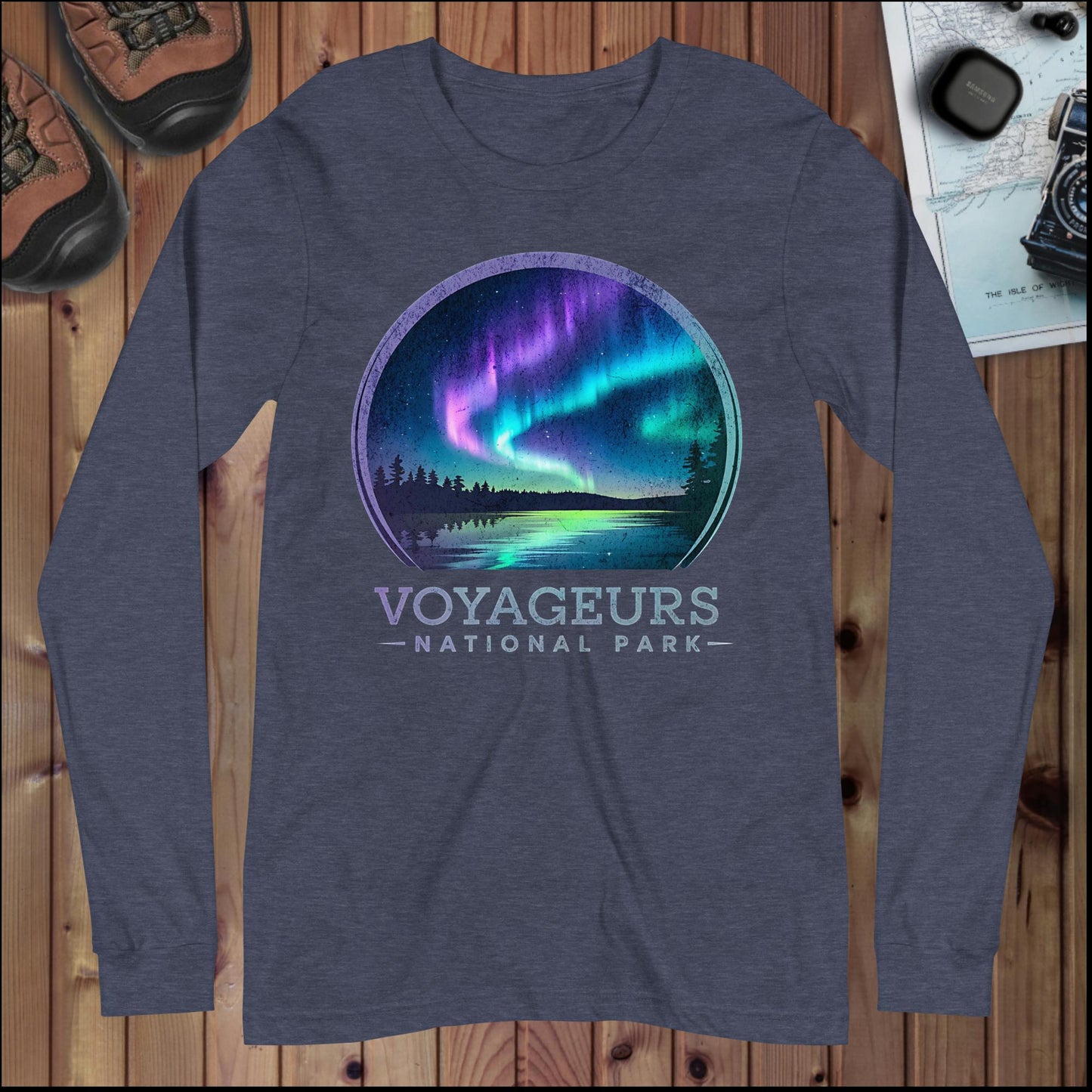 Voyageurs Aurora Borealis Long Sleeve T-shirt Long-sleeve Park Service Apparel Heather Navy XS