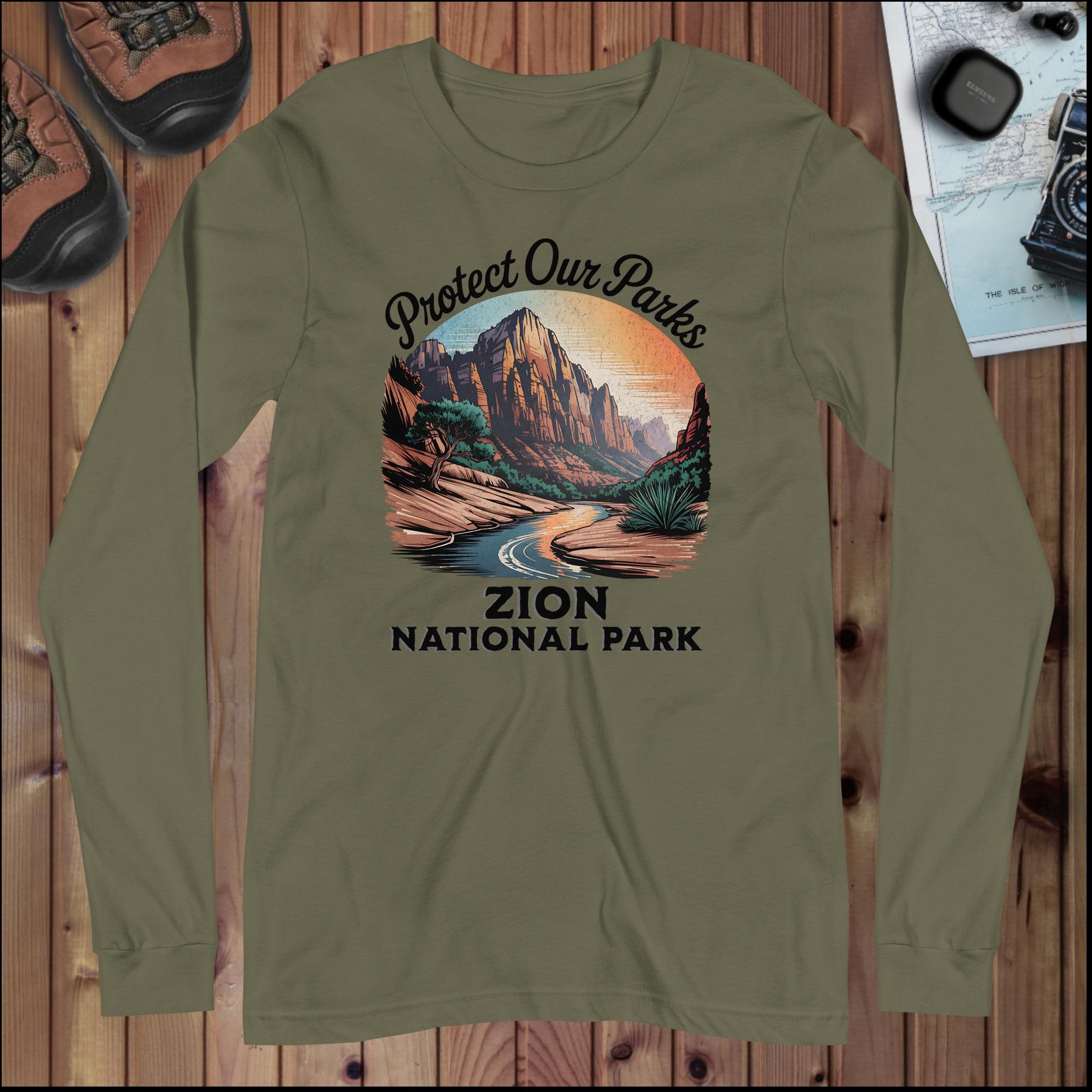 Protect Our Parks Zion Long Sleeve T-Shirt Park Service Apparel Military Green XS