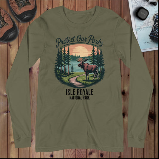 Protect Our Parks Isle Royale Long Sleeve T-shirt Long-sleeve Park Service Apparel Military Green XS