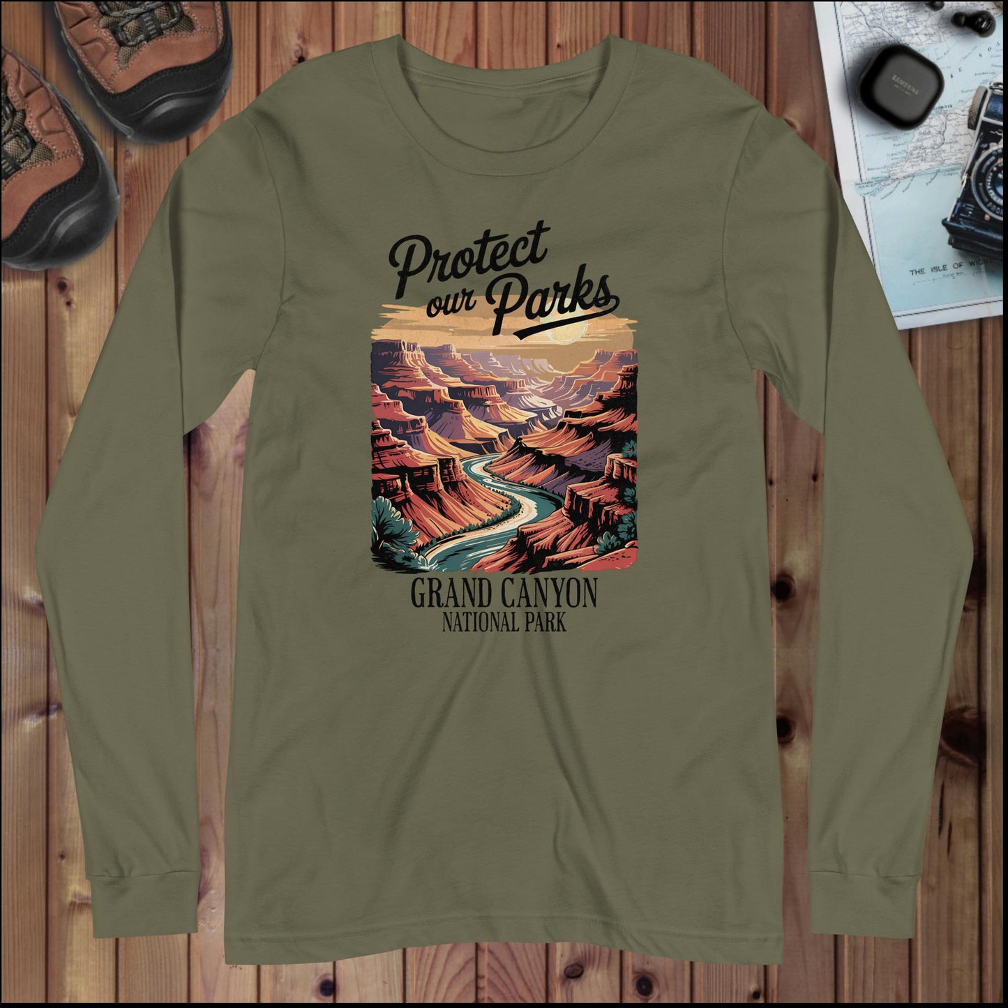 Protect Our Parks Grand Canyon Long Sleeve T-shirt Long-sleeve Park Service Apparel Military Green XS