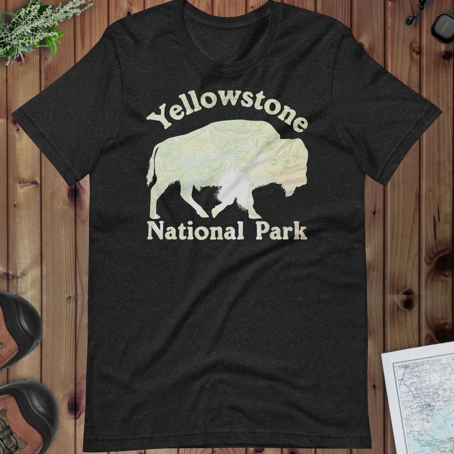Yellowstone Bison Topo T-shirt T-Shirt Park Service Apparel Black Heather XS