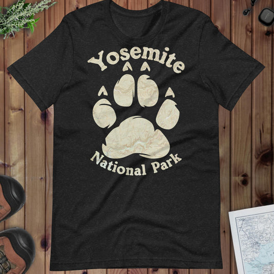 Yosemite Bear Paw Topo T-shirt T-Shirt Park Service Apparel Black Heather XS