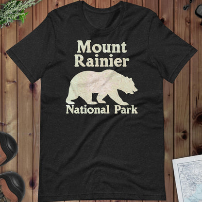 Mount Rainier Bear Topo T-shirt T-Shirt Park Service Apparel Black Heather XS