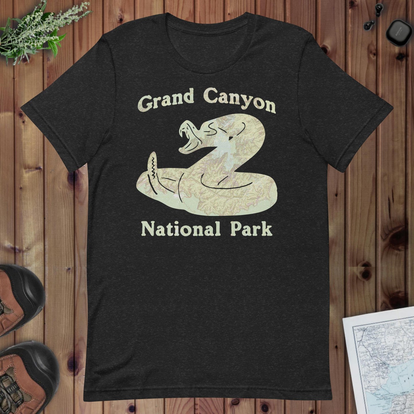 Grand Canyon Rattlesnake Topo T-shirt T-Shirt Park Service Apparel Black Heather XS