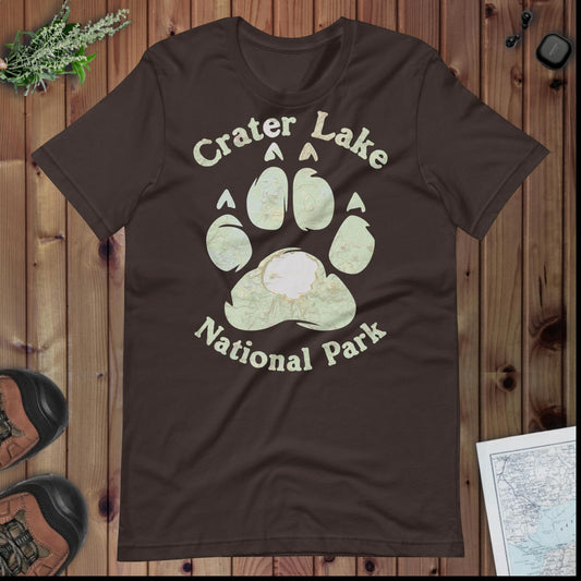 Crater Lake Bear Paw Topo T-shirt T-Shirt Park Service Apparel Brown S