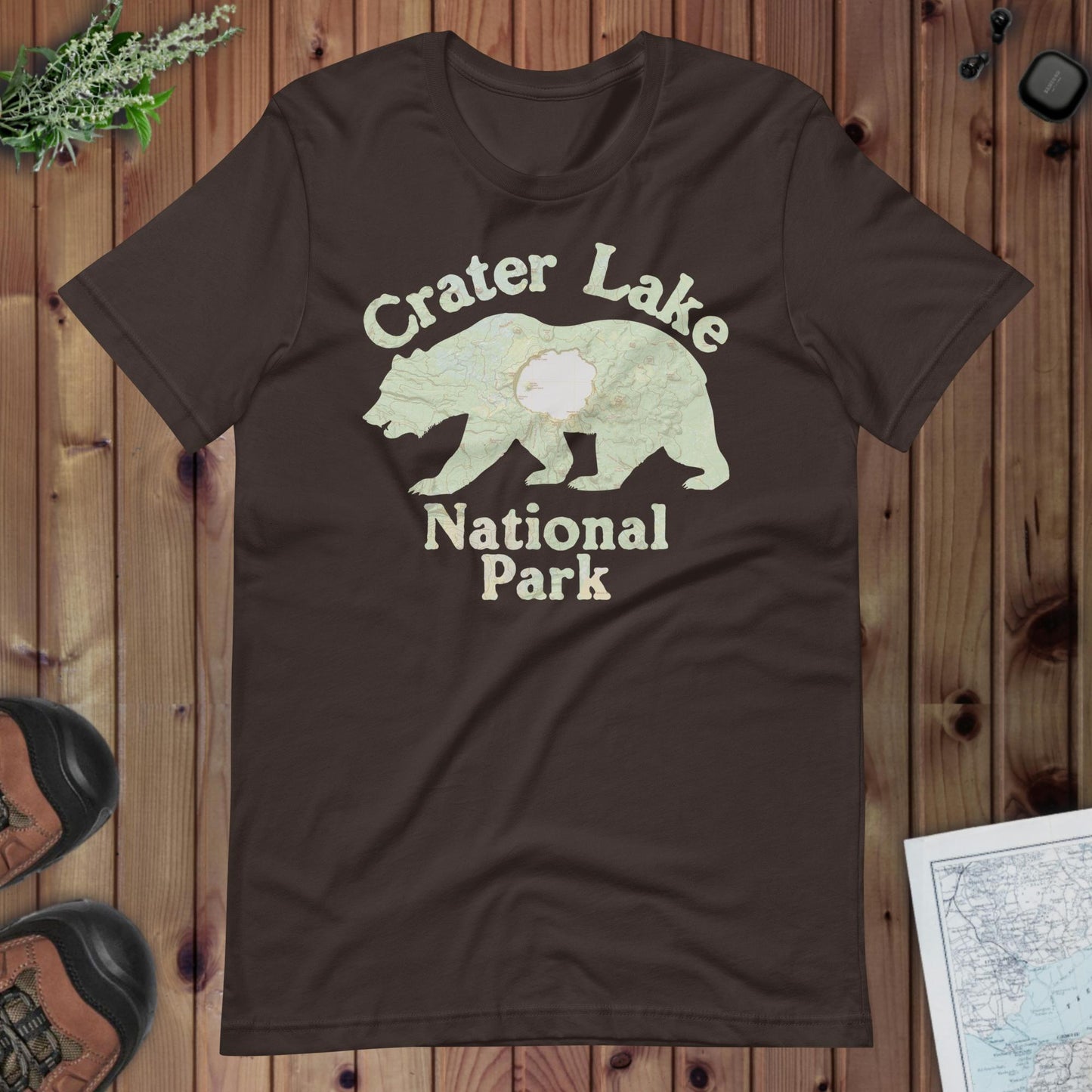 Crater Lake Bear Topo T-shirt T-Shirt Park Service Apparel Brown S