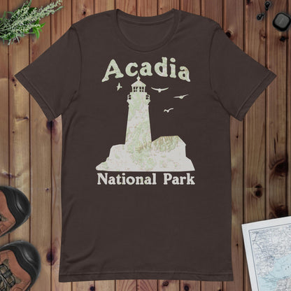 Acadia Lighthouse Topo T-shirt T-Shirt Park Service Apparel Brown S