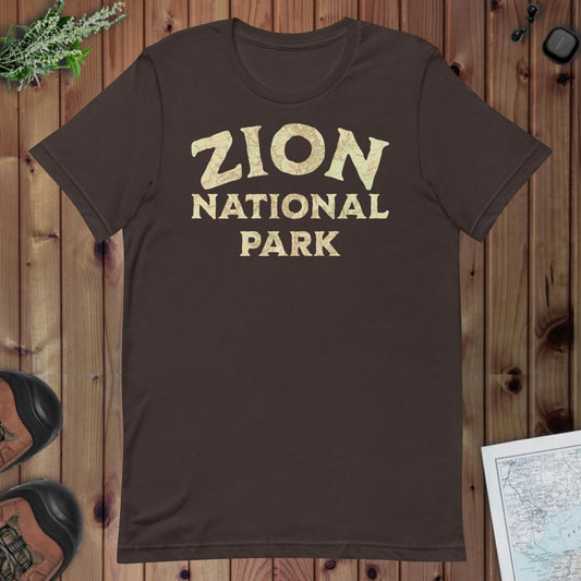Zion National Park Topo T-shirt T-Shirt Park Service Apparel Brown S