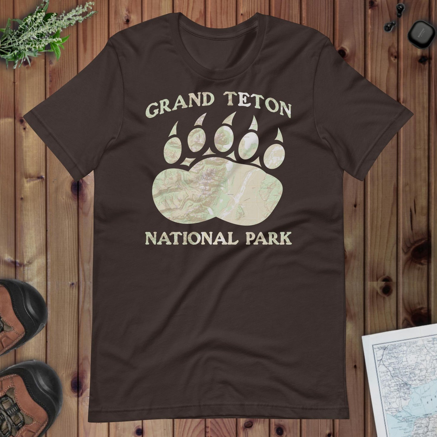 Grand Teton Bear Claw Topo T-shirt Park Service Apparel Brown S