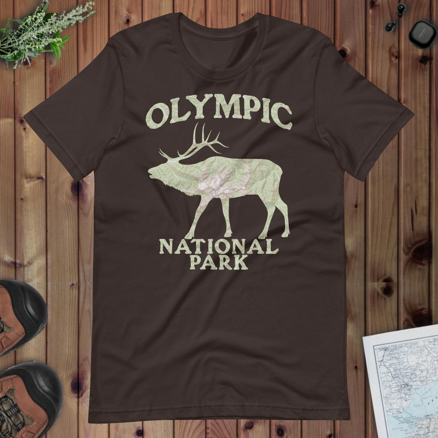 Olympic Elk Topo T-shirt Park Service Apparel Brown S