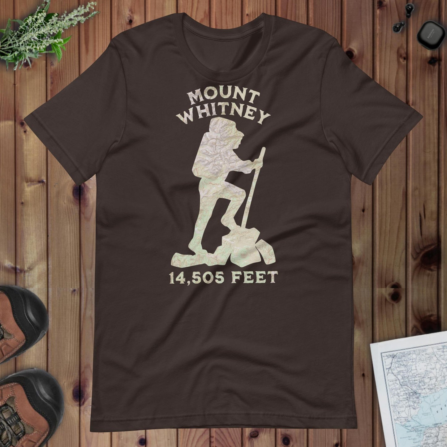 Mount Whitney Hiker Topo T-shirt T-Shirt Park Service Apparel Brown S