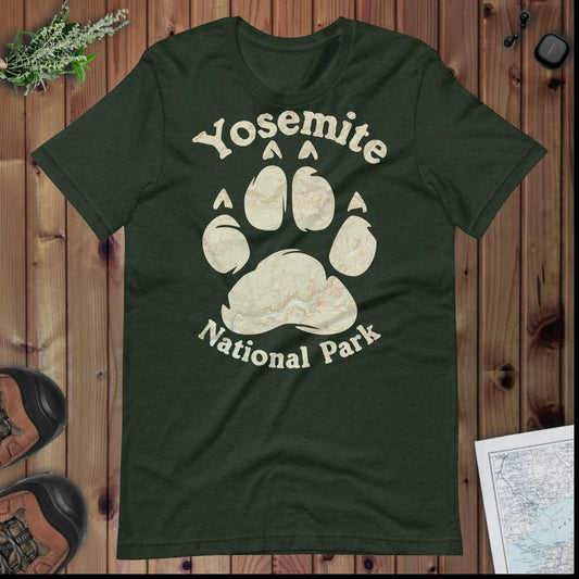Yosemite Bear Paw Topo T-shirt T-Shirt Park Service Apparel Heather Emerald XS