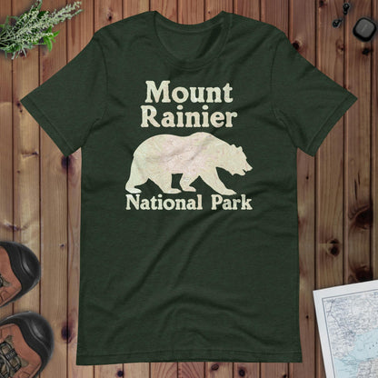 Mount Rainier Bear Topo T-shirt T-Shirt Park Service Apparel Heather Emerald XS