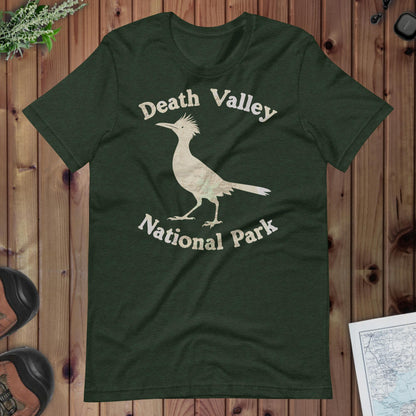 Death Valley Roadrunner Topo T-shirt T-Shirt Park Service Apparel Heather Emerald XS