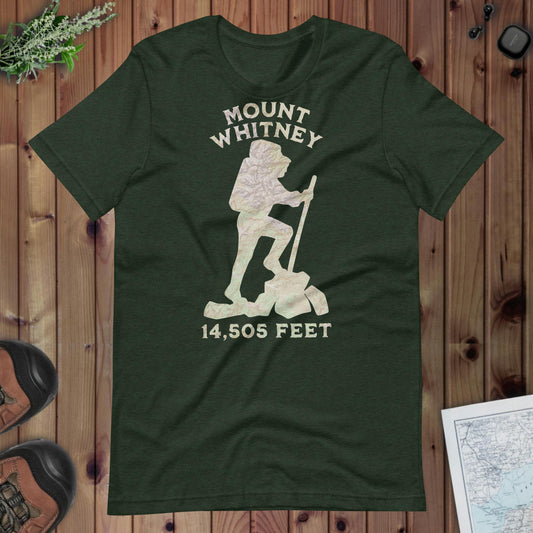 Mount Whitney Hiker Topo T-shirt T-Shirt Park Service Apparel Heather Emerald XS