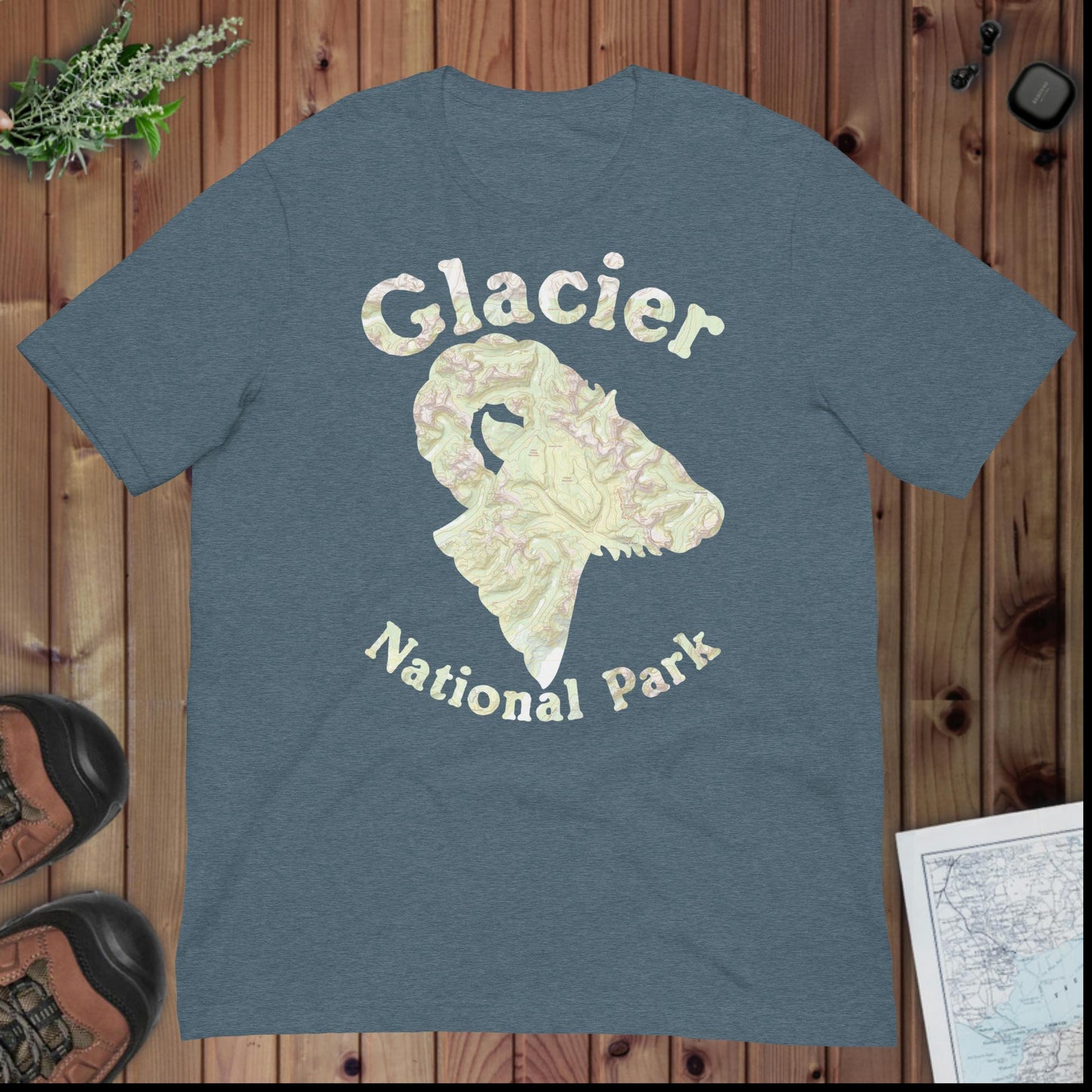 Glacier Topo Horned Sheep T-shirt T-Shirt Park Service Apparel Heather Slate XS